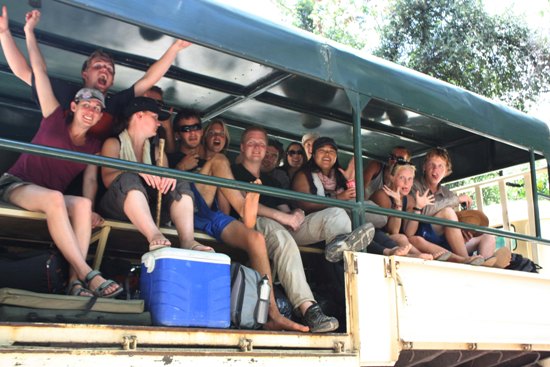 Happy Faces on Truck ride back from the Delta Truck ride back from the Okavango Delta