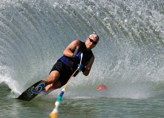 An overlander water-skiing at Lake-Malawi